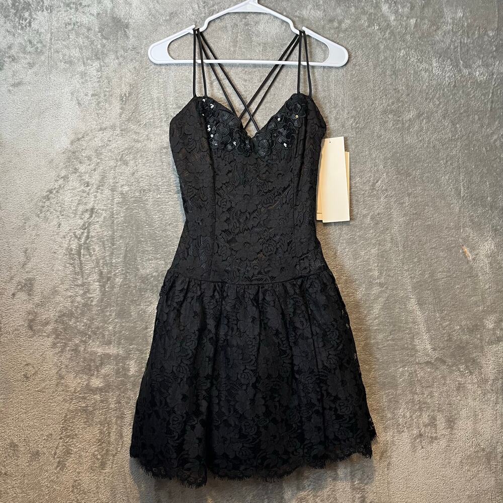 Vintage Black Lace Mini Sequins Dress Romantic Gothic Deadstock‎ New Sz 6 Punk
